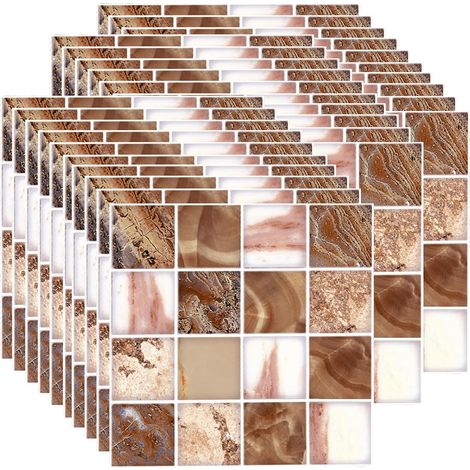 30 Pièces 10x10cm Mosaïque Stickers Carrelage, Imperméables Crédence Cuisine Autocollant Carreau, Auto-Adhésif Autocollant Mural pour Cuisine Salle de Bains Bureau (Marron) (1/5)