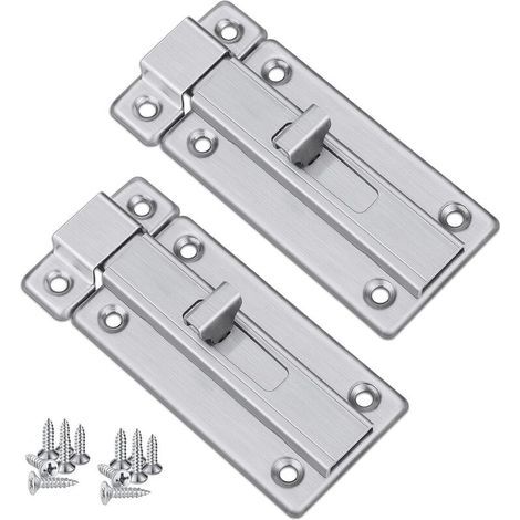 Loquets et Verrous De Porte, 2 PCS Boulon à Glissière De Porte Acier Inoxydable De Sécurité, Verrou Porte Intérieursalles Avec 12 PCS Vis de Fixation De Bains Toilette Cave Fenêtre (1/5)