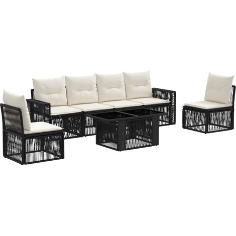Ensemble de canapé de jardin 7 pc Noir et blanc crème polyrotin vidaXL (1/5)