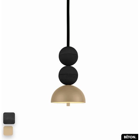 Lampe de suspension en béton - BOSFOR CONCRETE NOIR - AMANDE 2 BALLES LED 14W (1/3)