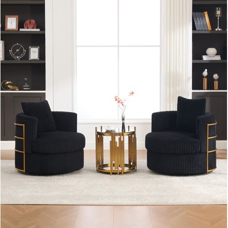 Sillón giratorio 360° pack de 2 en terciopelo acanalado con almacenaje negro HAVRYA (1/5)