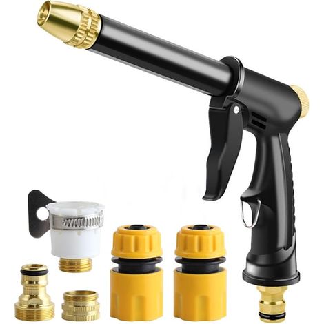 Pistolet d'Arrosage pour Tuyau d'Arrosage, avec 5 Adaptateurs Universels, 4 Modes de Pulvérisation pour Lavage Auto, Douche pour Animaux, Arrosage des Plantes (1/5)