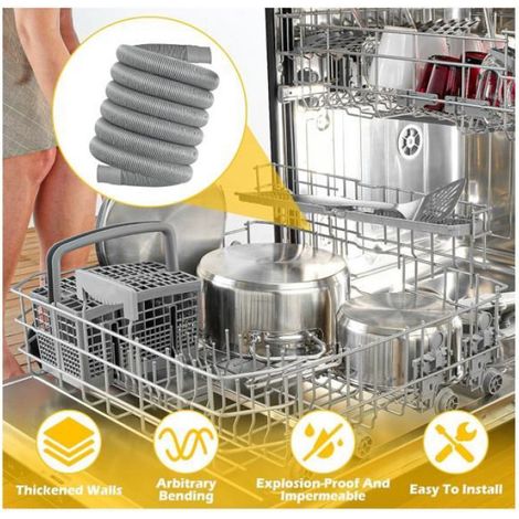 Lave-Vaisselle Tuyau Vidange avec Support et Colliers de Serrage, Tuyau de Vidange Universel, Rallonge Vidange Lave-Linge (1.5M) (1/4)