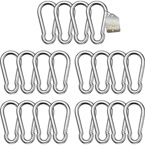 LALAGO Mousqueton de Fixation pour Charges Lourdes, 20Pcs M6 60mm x φ6mm Mousqueto en Acier Inoxydable 304, Grand Mousqueton INOX de Fixation Capacité de Charge de 110kg (1/5)