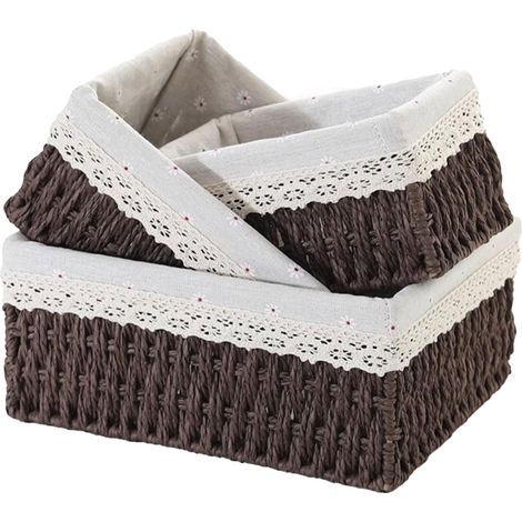 Lot de 3 paniers de rangement tissés à la main pour chambre d'enfant, salle de bain et chambre à coucher, pour chaussettes, maquillage, accessoires de table à langer (marron)