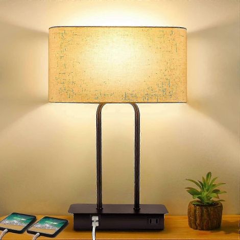 Lampe de chevet moderne Nightsta-Yvan, à intensité variable (3 niveaux), commande tactile, 2 ports USB et prise secteur (1/5)