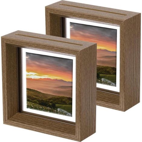 Cornice portafoto fluttuante, cornice in legno, per esposizione foto, effetto doppio strato, 10 x 10 cm, noce (1/5)