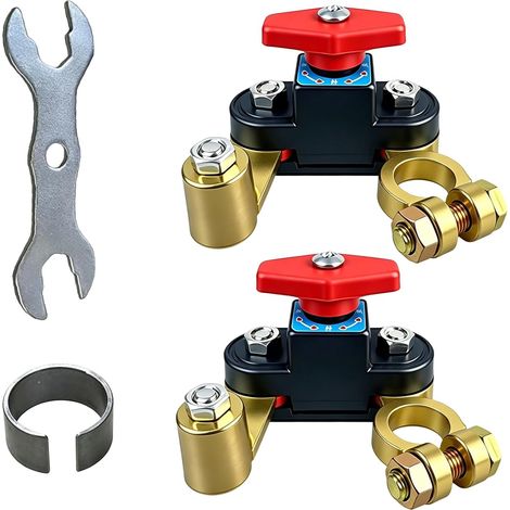 2 Pack Car Battery Coupler: Yellow Brass Copper Battery Circuit Breaker, Reliable Battery Breaker, Boat Battery Breaker, Durable for Car and Truck (12V/24V) (1/5)