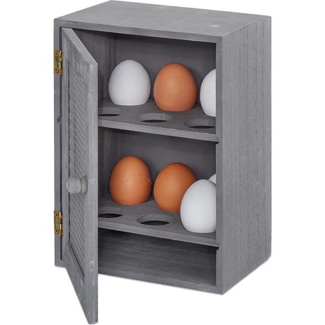 Armoire à oeufs, pour 12, style campagnard, à poser, en bois et métal, étagère oeufs, 25x18x12cm (1/5)
