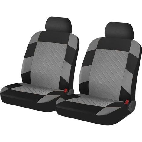 2 Pièces Housse Auto en Tissu pour Deux Sièges Avant, Housse De Siège Auto Antidérapante Anti-Sueur, Universel Siège Avant S'adaptant à La Plupart des Voitures Ourlets Élastiques(Gris) (1/5)
