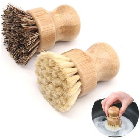 Brosse Vaisselle en Bambou Brosse Vaisselle en Bois Brosse à Pot de Poils Brosse Champignon Brosse Legumes Brosse à Poêle Brosse à évier Brosse à Récurer Ronde Brosses de Nettoyage pour Cuisine 2pcs (1/4)