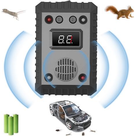 Appareil anti-rongeurs, anti-souris, couverture étendue à 360°, technologie double à ultrasons et lumières clignotantes, pour les moteurs de voiture, les garages et la maison, noir (1/5)