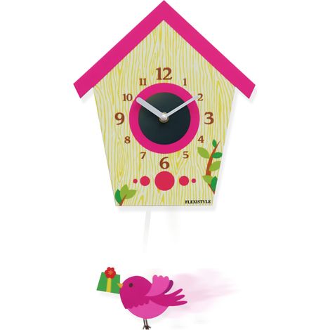 Reloj de péndulo infantil PÁJARO rosa (1/3)