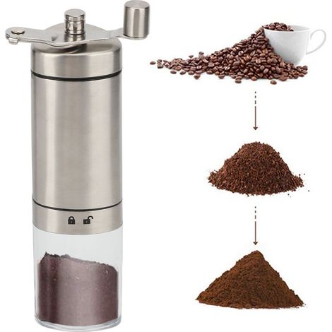 Manuelle Kaffeemühle (40 g) aus Edelstahl, ABS und Keramik, langlebig, grober, mittlerer und feiner Mahlgrad, einfach zu bedienen. (1/5)