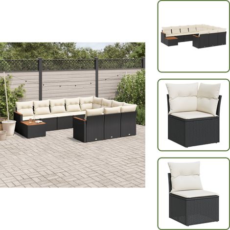 11-tlg. Garten-Sofagarnitur mit Kissen Schwarz Poly Rattan - Gartenmöbel Set - Esszimmergarnitur - Outdoor Lounge - Rattan Gartenset - Balkonmöbel (1/5)