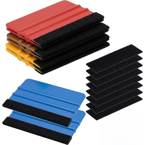 Lot de 16 raclettes avec bord en feutre, raclette en plastique pour montage sans bulles, raclette anti-rayures pour film de voiture, film de fenêtre, film pour meubles et stickers muraux, outil en (1/5)