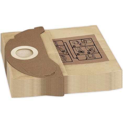 Lot de 10 sacs filtrants en papier pour l'aspirateur eau et poussière Karcher WD2 - pour remplacer la pièce numéro 6.904-322. (1/5)