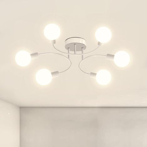 Lustre,Plafonnier Industriel Blanc,6 Lumières Plafonnier E27 Lustre Rétro,Lampe de Cuisine Industrielle,Plafonnier Vintage pour Salon Chambre Salle à Manger (Sans Ampoules) (1/5)