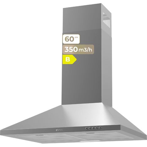 EVVO Campana Extractora Piramidal CE20, Ancho 60 cm, Filtro de Aluminio de 3 capa, Potencia 350 m³/h, 3 Velocidades, Filtro Carbón Activo, Eficiencia Energética B, Acabado Inox (1/4)