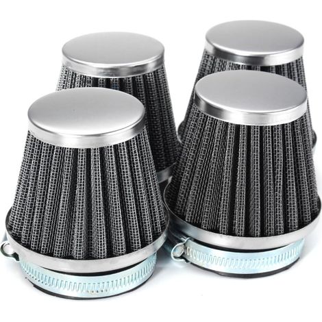 Juego de 4 filtros de aire de alto rendimiento de 42 mm con abrazadera ajustable, diseño de doble capa: acero inoxidable y malla, color negro. (1/5)