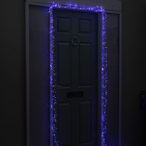 5.5m 800 LED UltraBrights Christmas Door Cluster Lights with Timer in Blue, Purple & White on Silver Wire (1/5)