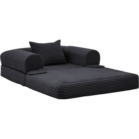 Sillón Convertible 1 Plaza para Salón y Dormitorio, Función Cama, Cojín Incluido, Tapizado Cordón, Negro (1/5)