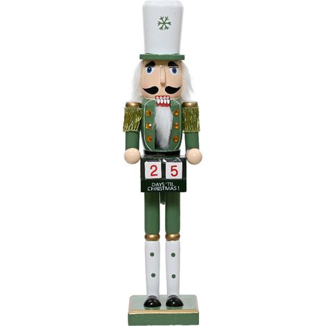 Soldatino schiaccianoci con calendario natalizio in legno colore verde decorazione natalizia, h 38 cm