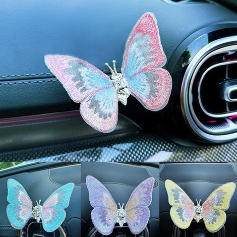Accessori per auto con motivi a farfalla, decorazioni per cruscotto, simpatici accessori per specchietto retrovisore, piccoli ornamenti ricamati, con le ali (1/4)