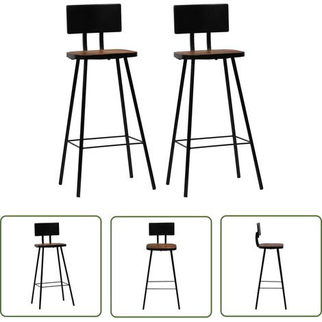 The Living Store Tabourets de bar lot de 2 bois massif de récupération - Chaises De Bar - Tabourets De Bar - Meubles Industriels - Mobilier Vintage - Chaises Design (1/5)