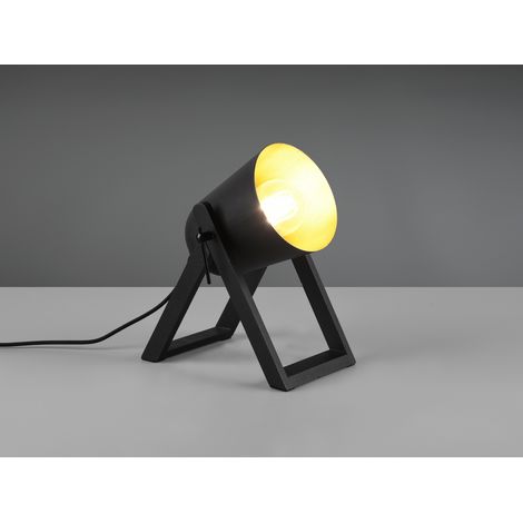 LED Tischleuchte Naturholz & Metallschirm Schwarz/Gold, Höhe 21cm (1/4)