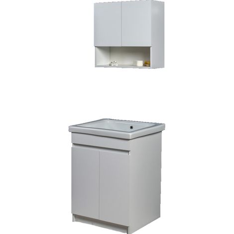 Mobile Lavatoio in Ceramica 2 Ante e Strofinatoio Integrato 60x60x86A cm Olmo Bianco (1/5)