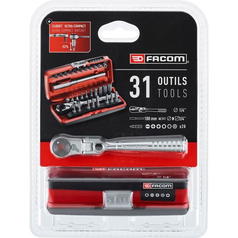 Box 31 Stück Bits 1/4 + Ratsche FACOM - R.180J31PB (1/3)