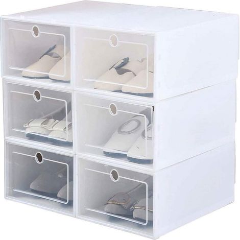 Youyijia 6PCS Shoe Box Stackable Transparent Foldable Shoe Box Breathable Sports Shoe Box with Lid Suitable for Women Foldable Sneaker Storag White (1/5)