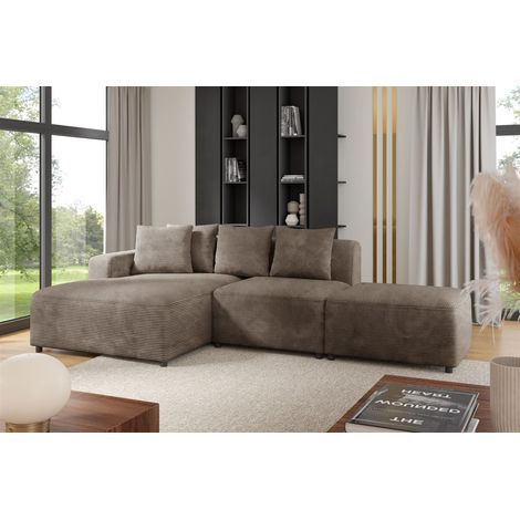 Ecksofa Designersofa MEGAN XS inkl. Hocker Stoff Poso Cappuccino Ottomane Links (1/3)