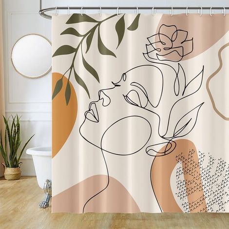 Rideau Douche Visage Abstrait,Noir Lignes Minimaliste de Baignoire Anti Imperméable Tissu Lavable Rideau Salle de Bain avec 12 Crochets 180Lx180Hcm (1/5)