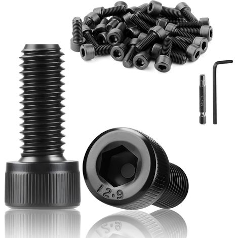 20 Pièces Vis M8x20 mm Vis a Tête Cylindrique avec Six Pans Creux DIN 912 Noires Boulon à Tête Hexagonale Carbone pour Réparation de Meubles (1/5)