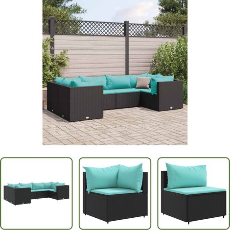 vidaXL Rattanmöbel - 6-tlg. Garten-Lounge-Set mit Kissen Schwarz Poly Rattan (1/5)