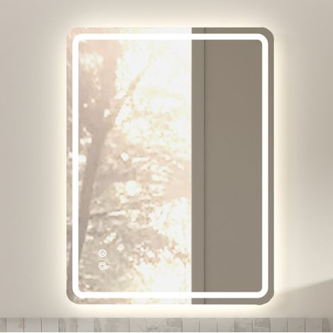 Specchio da bagno a LED con funzione antiappannamento, interruttore dimmer, 3 temperature di colore, vetro argentato (1/5)