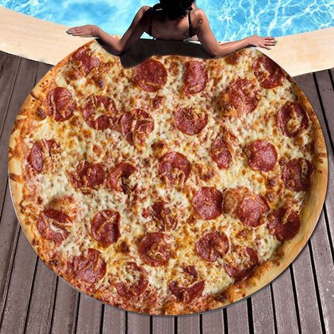 Tapis de plage/camping rond portable et confortable avec motif pizza mexicaine, avions, avions, etc. (1/5)