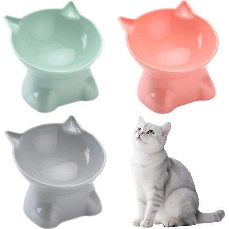 3 Gamelle Chat, Inclinée 15°, Anti-vomissements, Plastique Sans BPA, Pour Chats Chiens Lapins