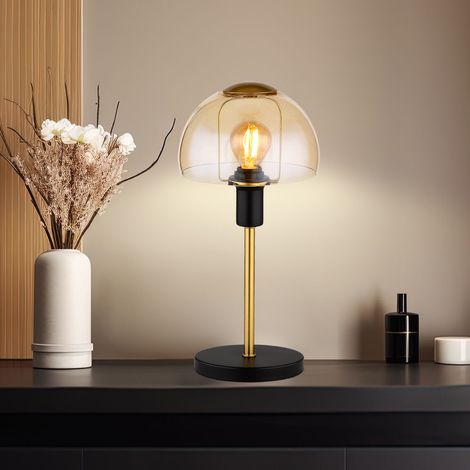 Lampada da tavolo Lampada da lettura Lampada da tavolo in vetro color oro Camera da letto touch, metallo nero, 1x attacco E14, DxH 15x32 cm (1/5)