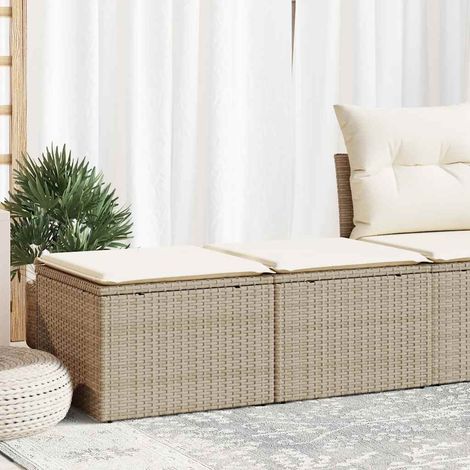 Ensemble de 2 tabourets de jardin avec coussins, résine tressée beige, 55 x 55 x 37 cm - PANGIVO (1/5)