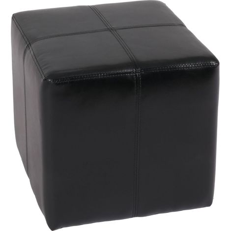 Pouf cube assise repose pieds 36 cm multifonction design moderne robuste noir cuir et simili cuir 040008578 (1/5)