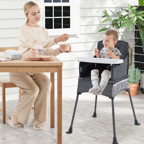 Chaise Haute Portable pour Voyage Chaise d'Alimentation Pliable avec Plateau Réglable à 2 Niveaux Ceinture de Sécurité pour 6-36 Mois Gris (1/2)