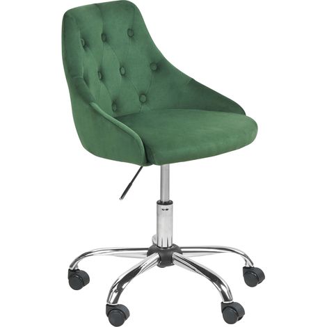Silla de oficina de terciopelo verde esmeralda negro plateado giratoria ajustable Parrish (1/5)