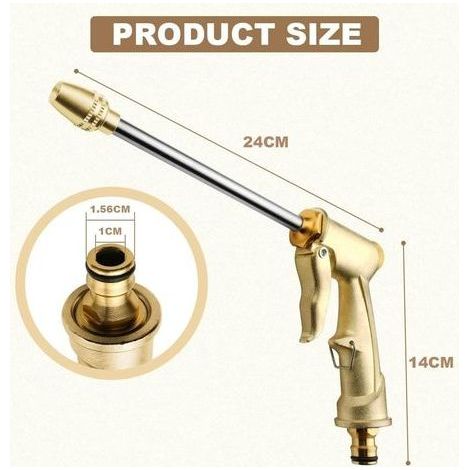 Pistolet d'arrosage Métal, Pistolet Arrosoir Métal Haute Pression, Pistolets à Eau de Jardin Robuste avec Buse en Laiton Lavage de Voiture, Nettoyage, Irrigation de Jardin et Pelouse- Long (1/5)