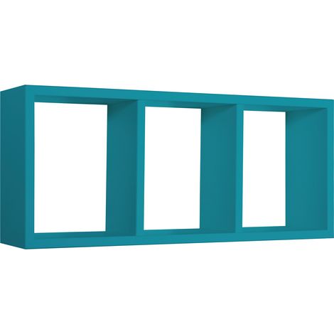 Mensola Rettangolare 3 Scomparti da Parete 70x30x15.5 cm in Fibra di Legno Tristano Blu Atollo (1/5)