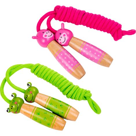 Corde à Sauter - Poignées en Bois - Corde en Coton - Réglable - Pour Enfants et Adultes - 2 Pièces (1/5)