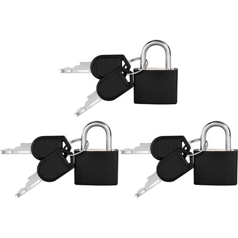 3er Set Vorhängeschlösser mit Schlüssel, Mini Gepäckschlösser Schwarz