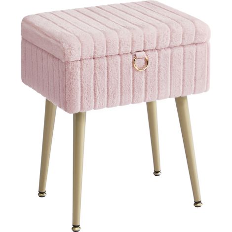 Songmics – Tabouret de coiffeuse rose bonbon – Rembourré en velours – Rangement 10,3L avec séparateurs – Pieds en métal réglables – Dimensions 30x40x50cm